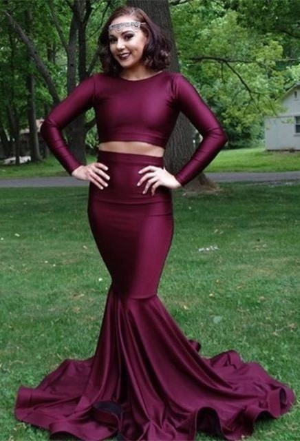 Burgundy two piece prom dress, long mermaid evening gowns BA8861-newarrivaldress
