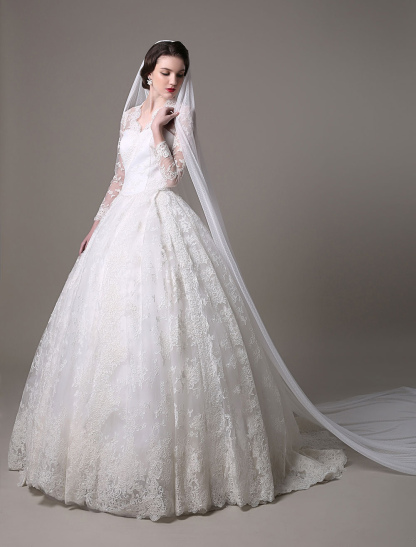 Kate Middleton Royal Wedding Dress Vintage Lace With V-Neck And Long Sleeves Exclusive-newarrivaldress