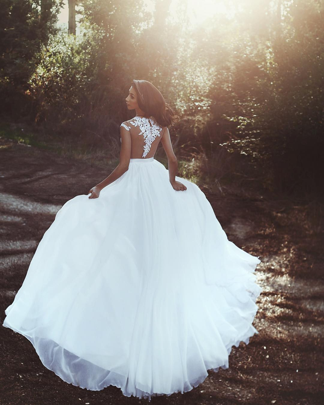 Lace Appliques Chiffon Wedding Dresses Sexy | Front Slit sheer Bride Dress-newarrivaldress