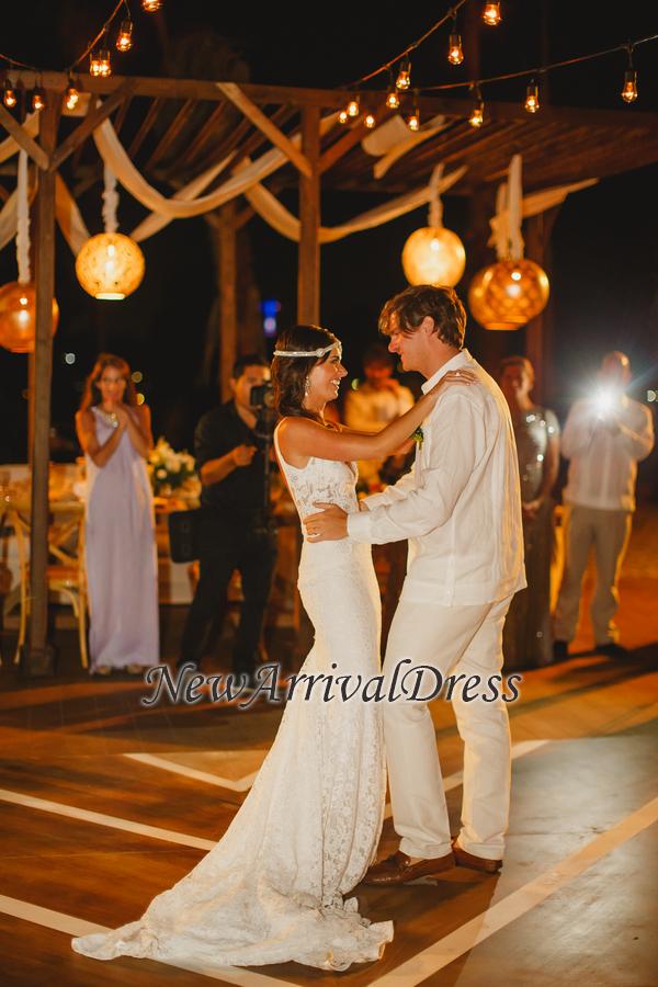 Mermaid Lace Deep V-Neck Sleeveless Sexy Wedding Dresses Online-newarrivaldress