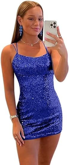 Sparkly Sequins Homecoming Dresses Short Spaghetti Straps Cocktail Dress for Girls-newarrivaldress