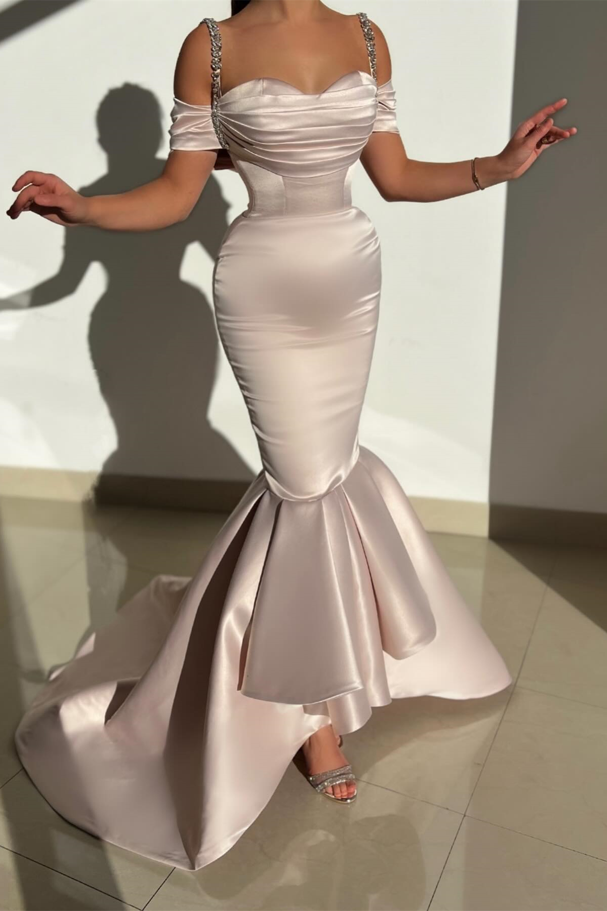 silk bodycon prom dresses Stylish Sweetheart Ruched Satin Bodycon Prom Dress Off-the-Shoulder