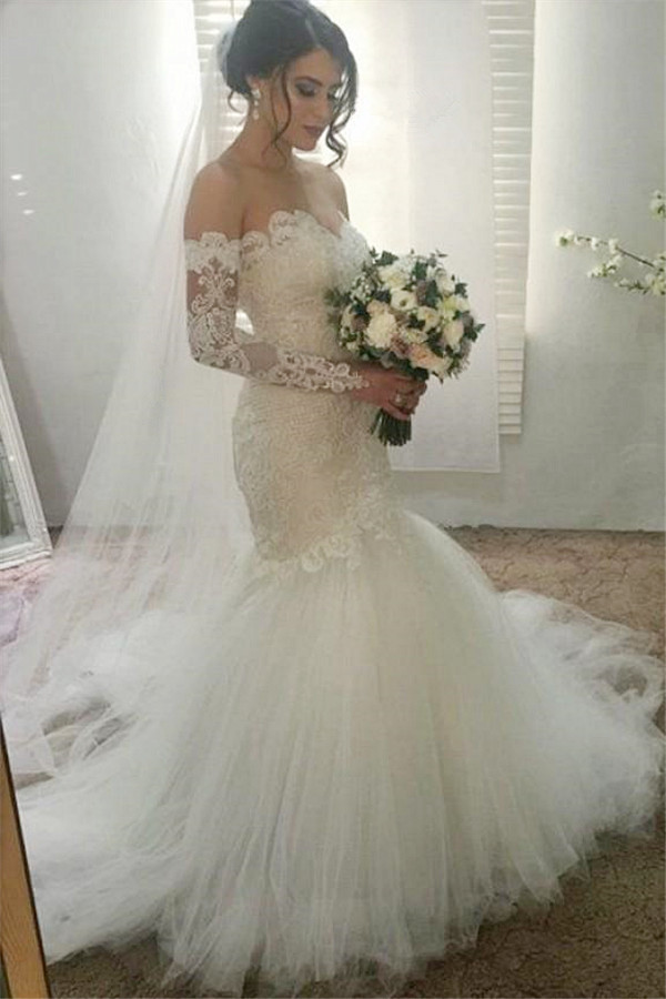 Elegant Lace Appliques Sweetheart Wedding Dresses | Sexy See Through Long Sleeve Bridal Gowns-newarrivaldress