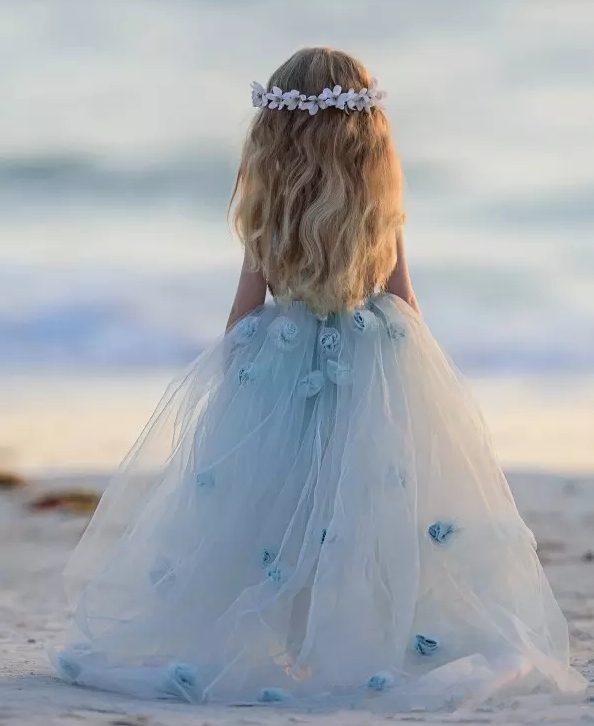 Light Sky Blue Princess Flower Girl's Dresses Sleeveless Ball Gown Party Dress for Kids-newarrivaldress