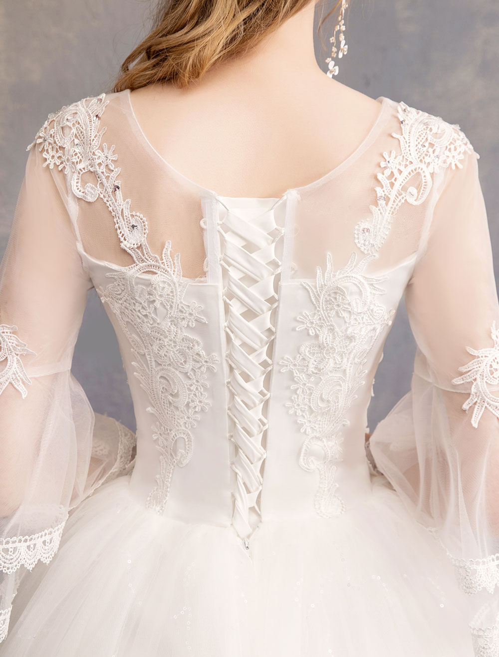 Ball Gown Wedding Dresses Tulle Jewel 3/4 Length Sleeve Floor Length Princess Bridal Gown-newarrivaldress