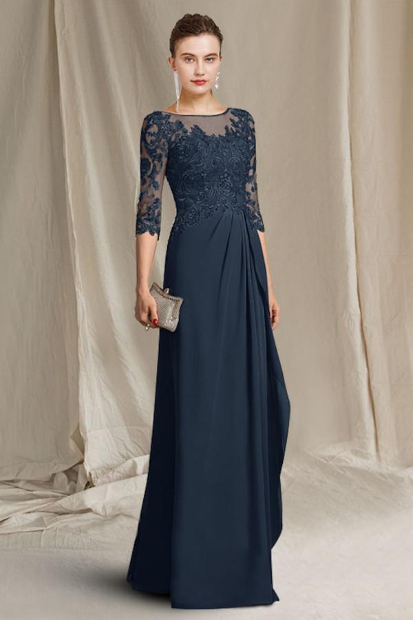 Half Sleeves Chiffon Mother of the Bride Dress Lace Appliques Evening Dress-newarrivaldress