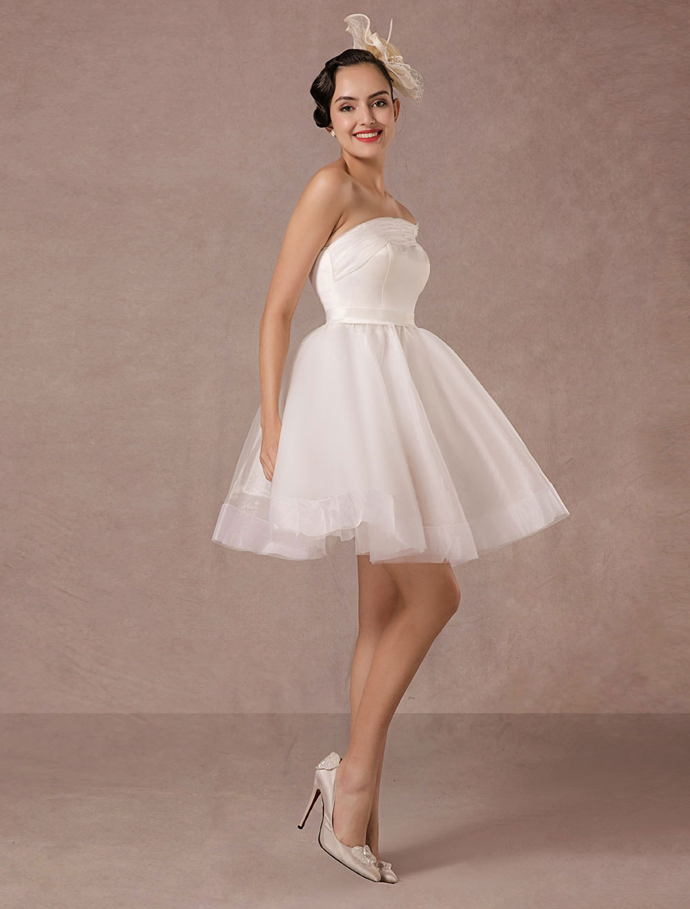 Short Wedding Dress Organza One-Shoulder A-Line Backless Satin Mini Summer Wedding Dresses 2021-newarrivaldress