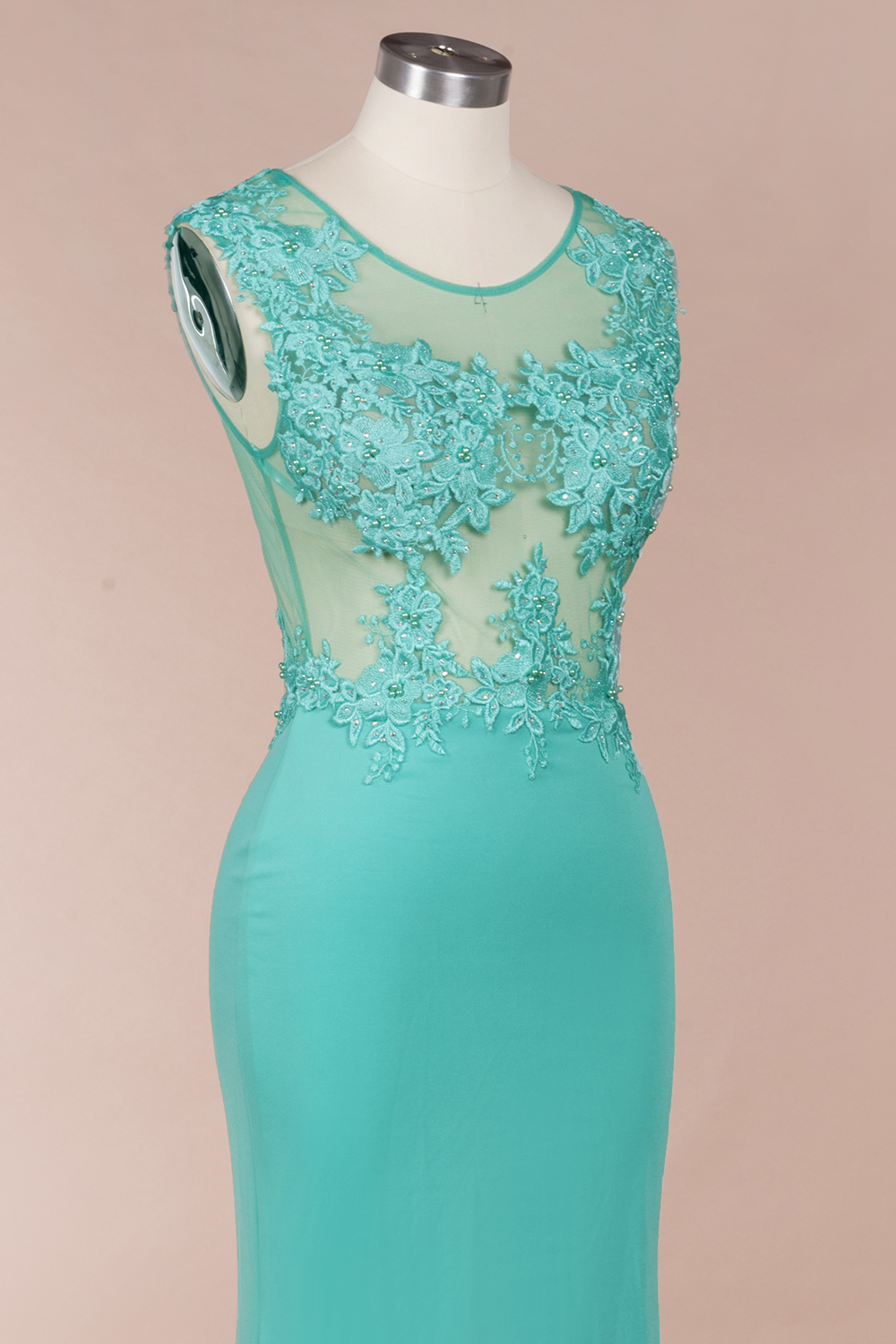 Chic Scoop neck Lace appliques Mermaid Prom Dress Floor Length Sleeveless Evening Gown-newarrivaldress