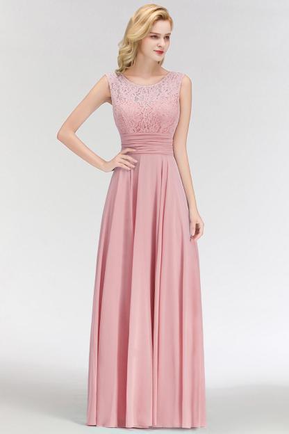 Lace Gorgeous Scoop Sleeveless Floor-Length Long Chiffon Bridesmaid Dress-newarrivaldress