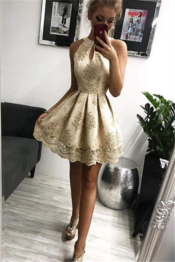 Elegant Halter Appliques Sleeveless Short Home-Coming Dresses-newarrivaldress