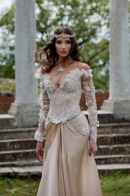 Off-the-Shoulder Long Sleeves Sequins Mermaid Evening Dresses