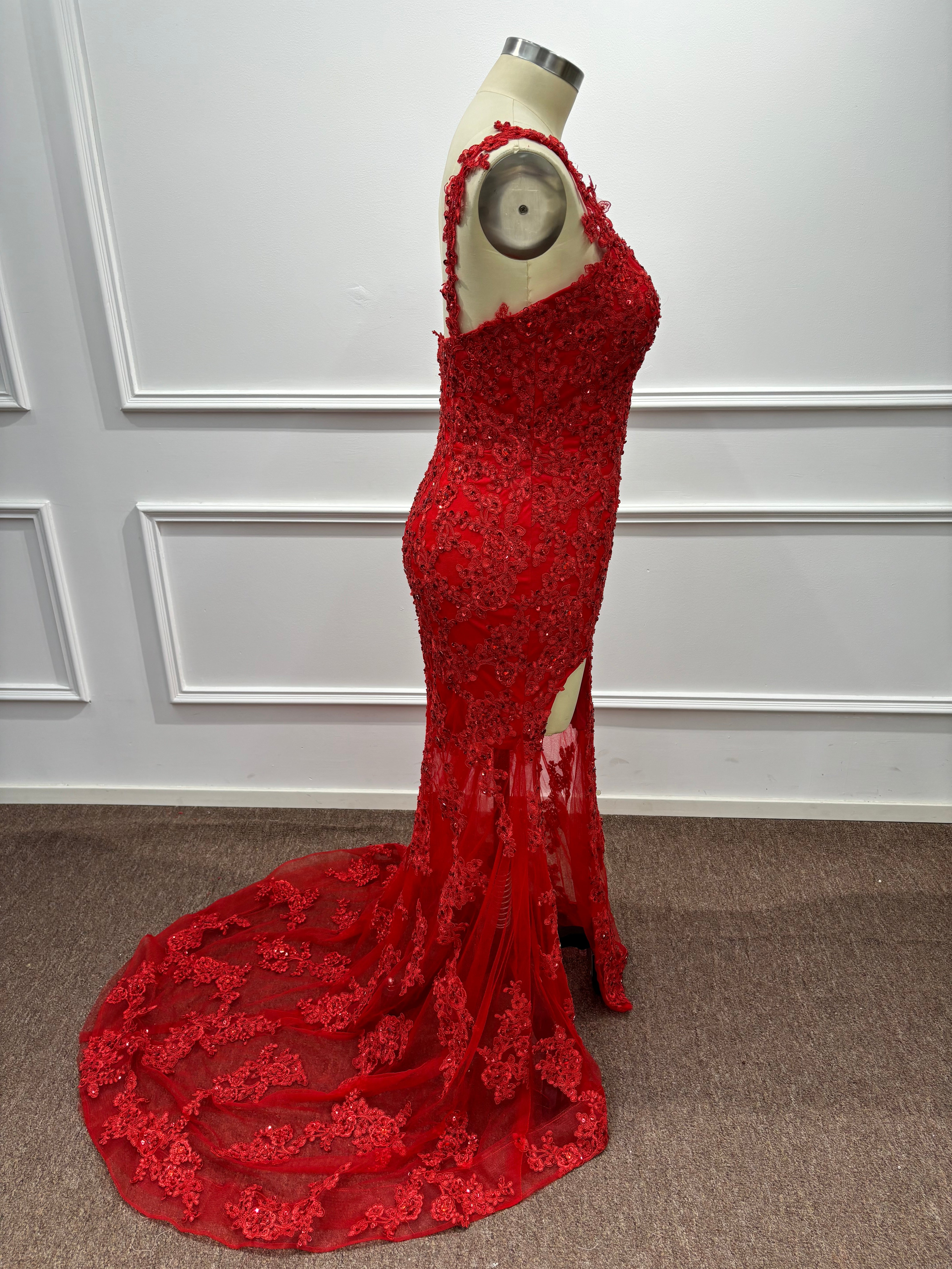 Red One-Shoulder Sequins Floor Length Mermaid Prom Dresses