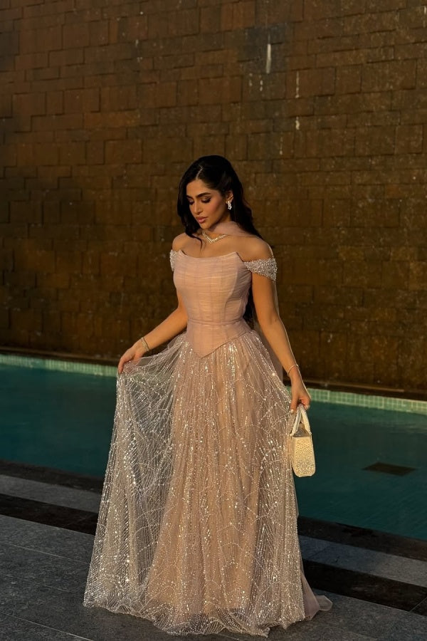 Off-the-Shoulder Floor Length Sheath Evening Dresses