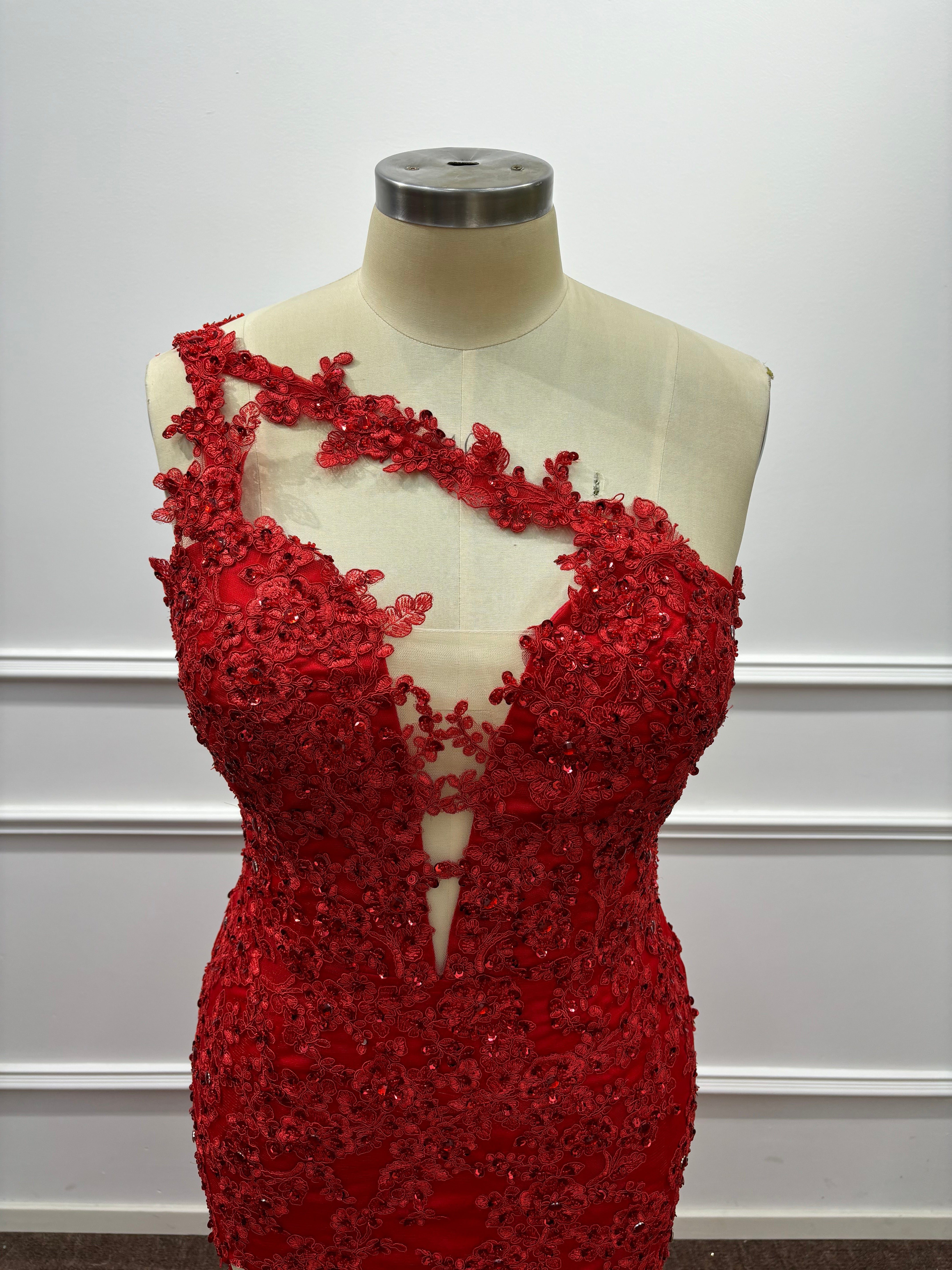 Red One-Shoulder Sequins Floor Length Mermaid Prom Dresses