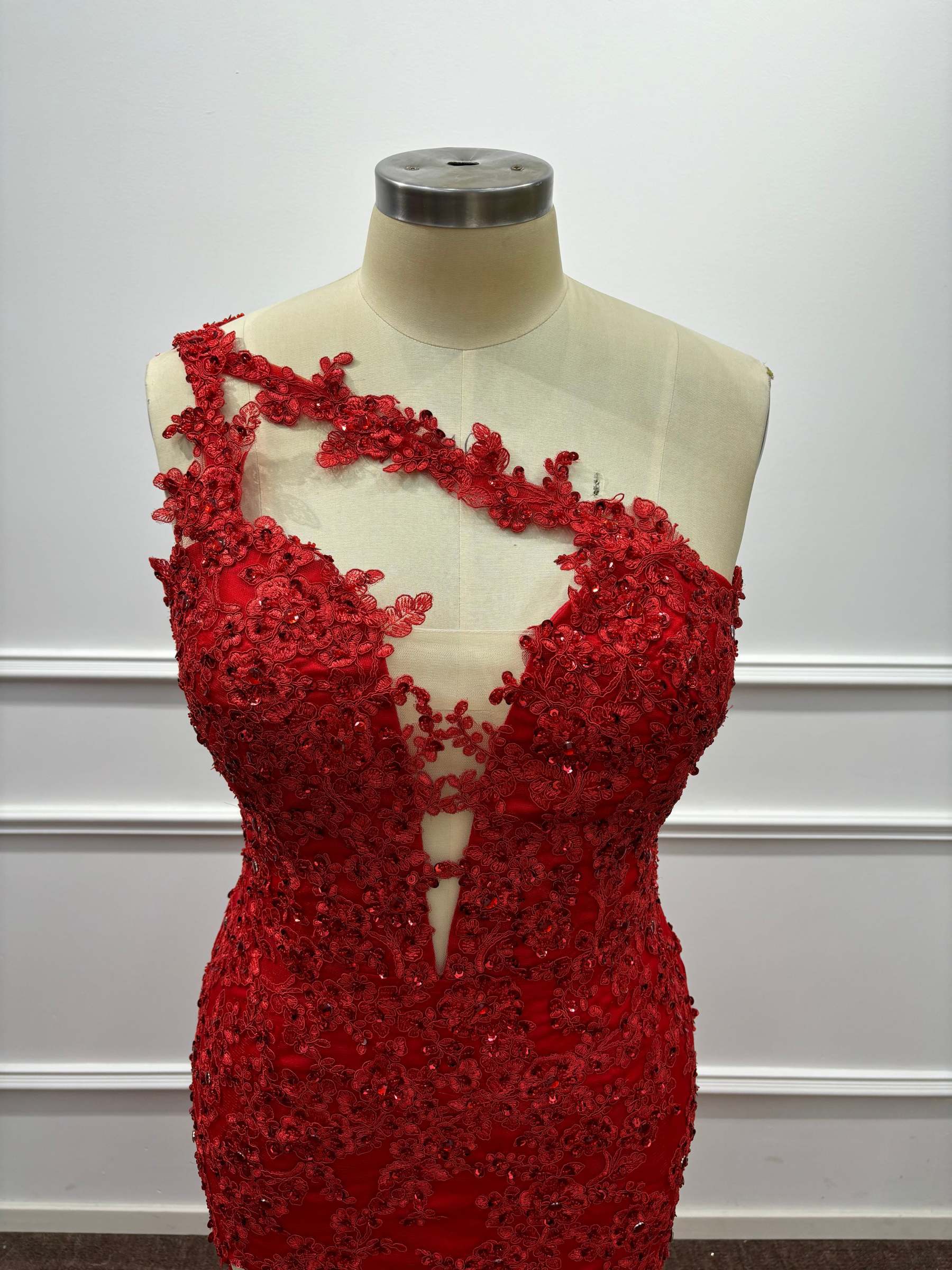 Red One-Shoulder Sequins Floor Length Mermaid Prom Dresses