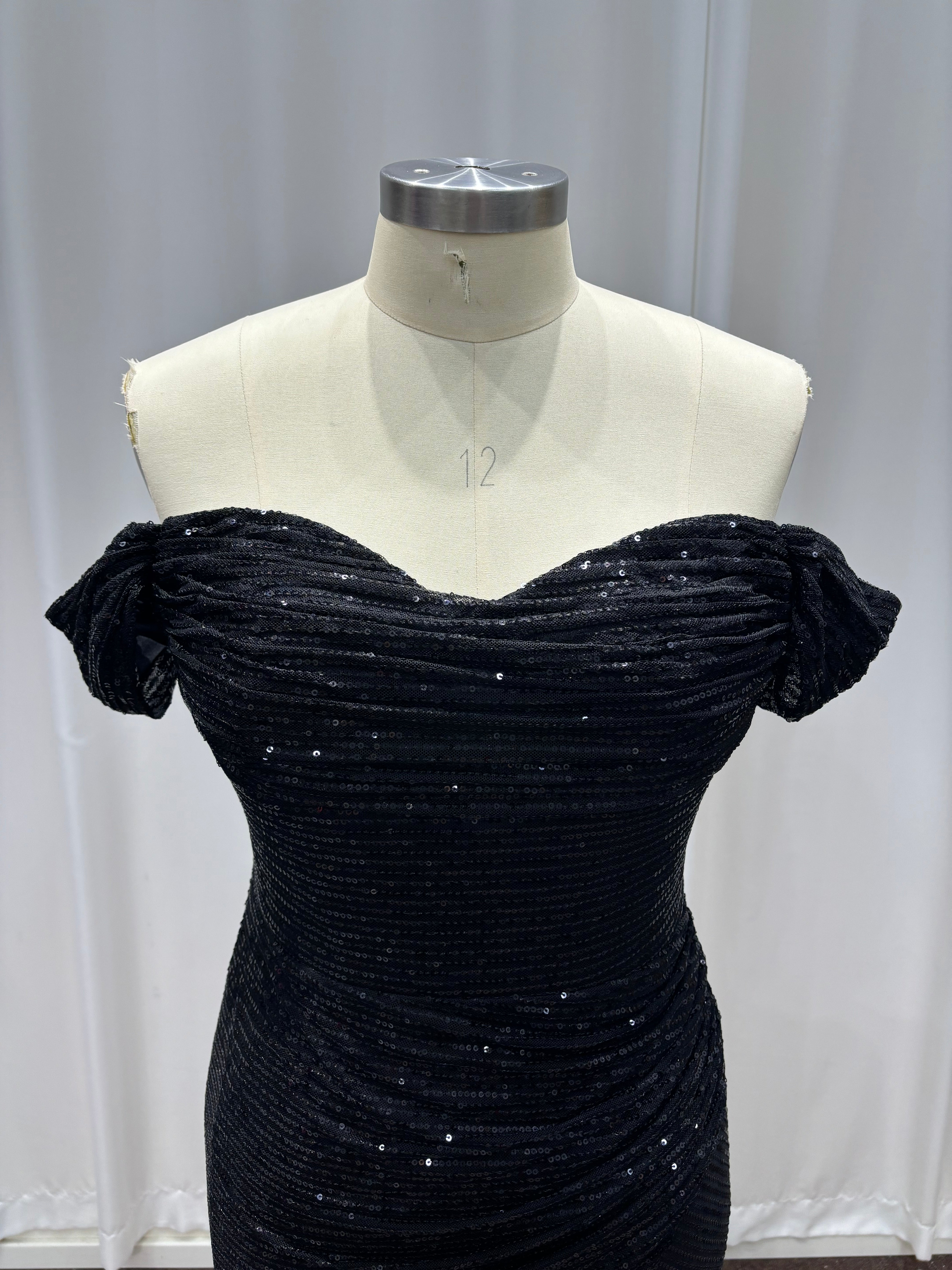 Black Off-the-Shoulder Sequins Mermaid Evening Dresses with Slit