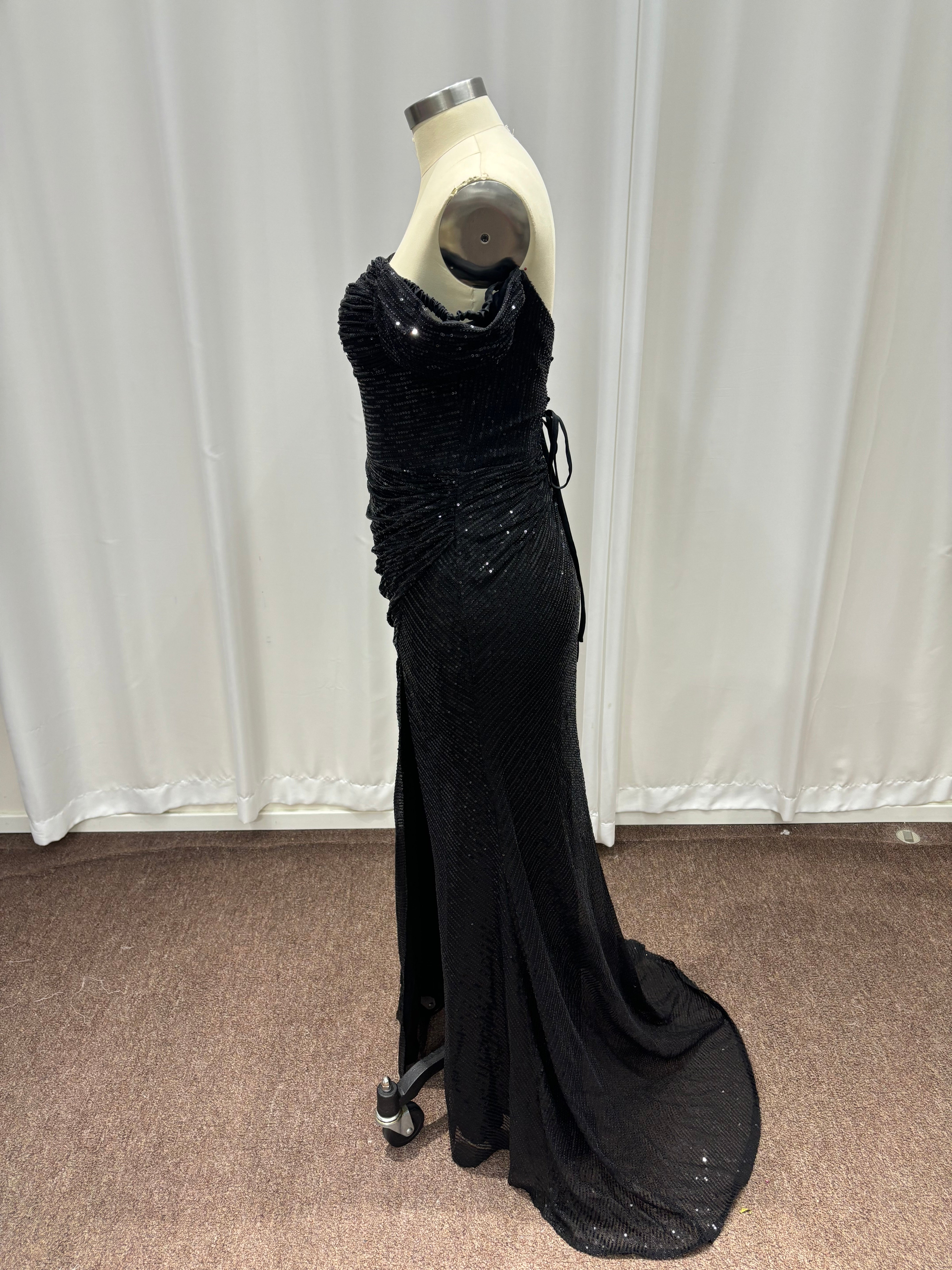 Black Off-the-Shoulder Sequins Mermaid Evening Dresses with Slit