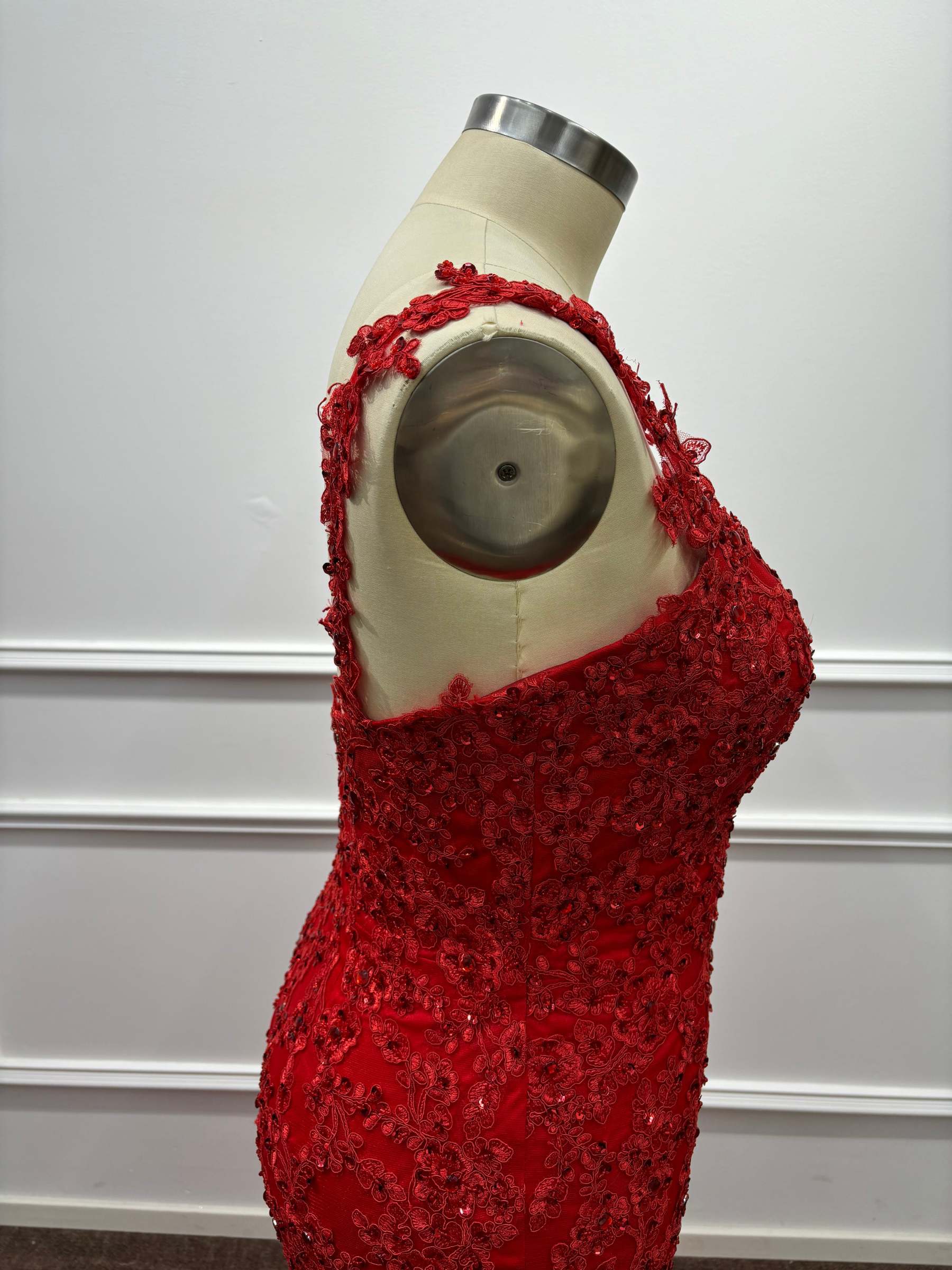 Red One-Shoulder Sequins Floor Length Mermaid Prom Dresses