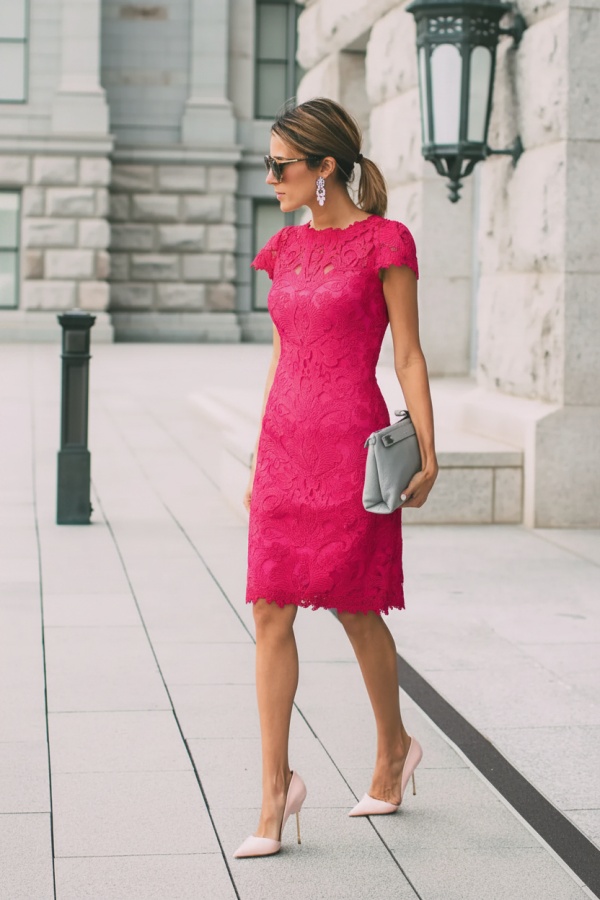 Lace Blushing Pink Formal Dresses | Knee Length Wedding Party Dress Online