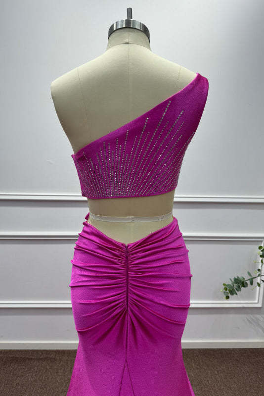 Fuchsia One Shoulder Sequins Sleeveless Mermaid Prom Dress - Prom Dresses