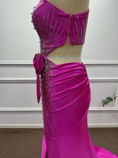 Fuchsia One Shoulder Sequins Sleeveless Mermaid Prom Dress - Prom Dresses