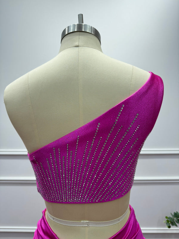 Fuchsia One Shoulder Sequins Sleeveless Mermaid Prom Dress - Prom Dresses