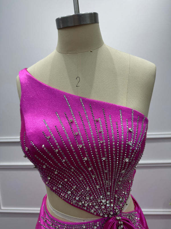 Fuchsia One Shoulder Sequins Sleeveless Mermaid Prom Dress - Prom Dresses