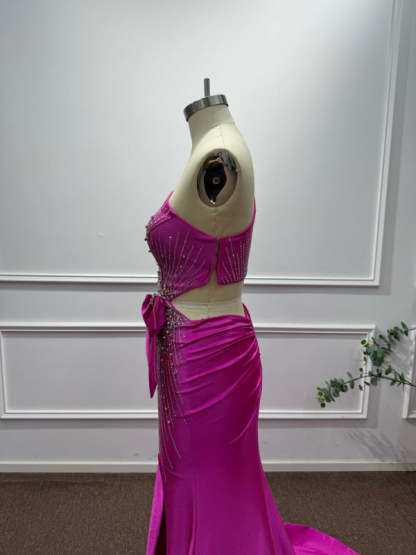 Fuchsia One Shoulder Sequins Sleeveless Mermaid Prom Dress - Prom Dresses