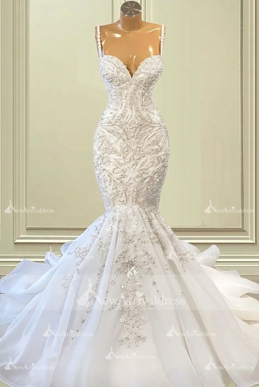 Gorgeous Sweetheart Mermaid Bridal Gown Straps Beads Long Wedding Dress