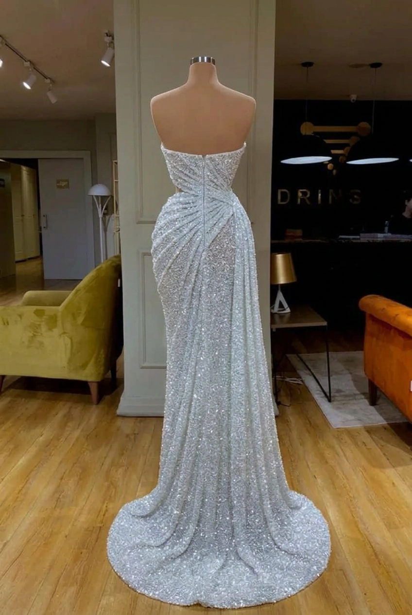 Strapless V-Neck Sequins Mermaid Floor Length Evening Dress