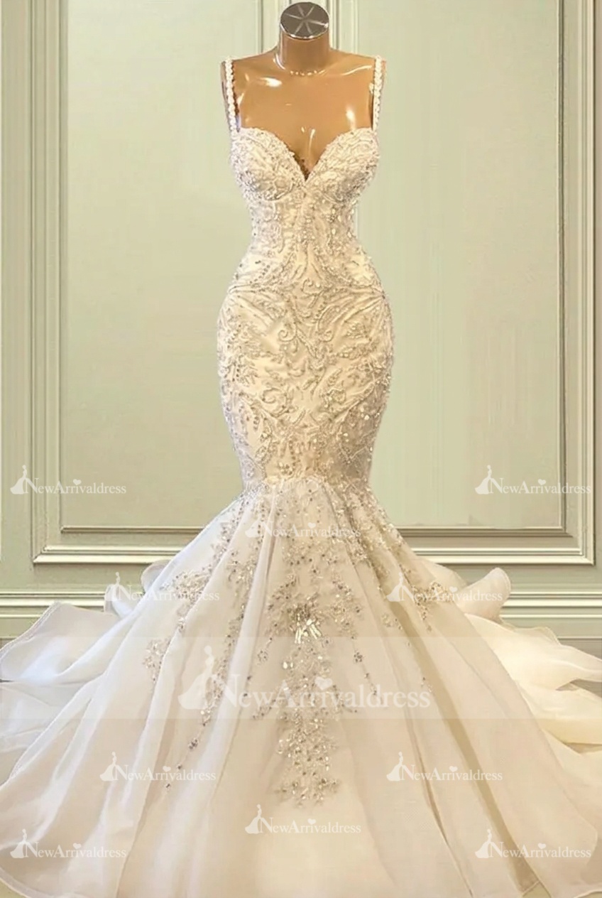 Gorgeous Sweetheart Mermaid Bridal Gown Straps Beads Long Wedding Dress