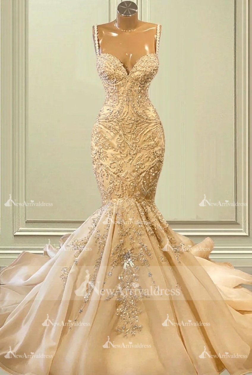 Gorgeous Sweetheart Mermaid Bridal Gown Straps Beads Long Wedding Dress