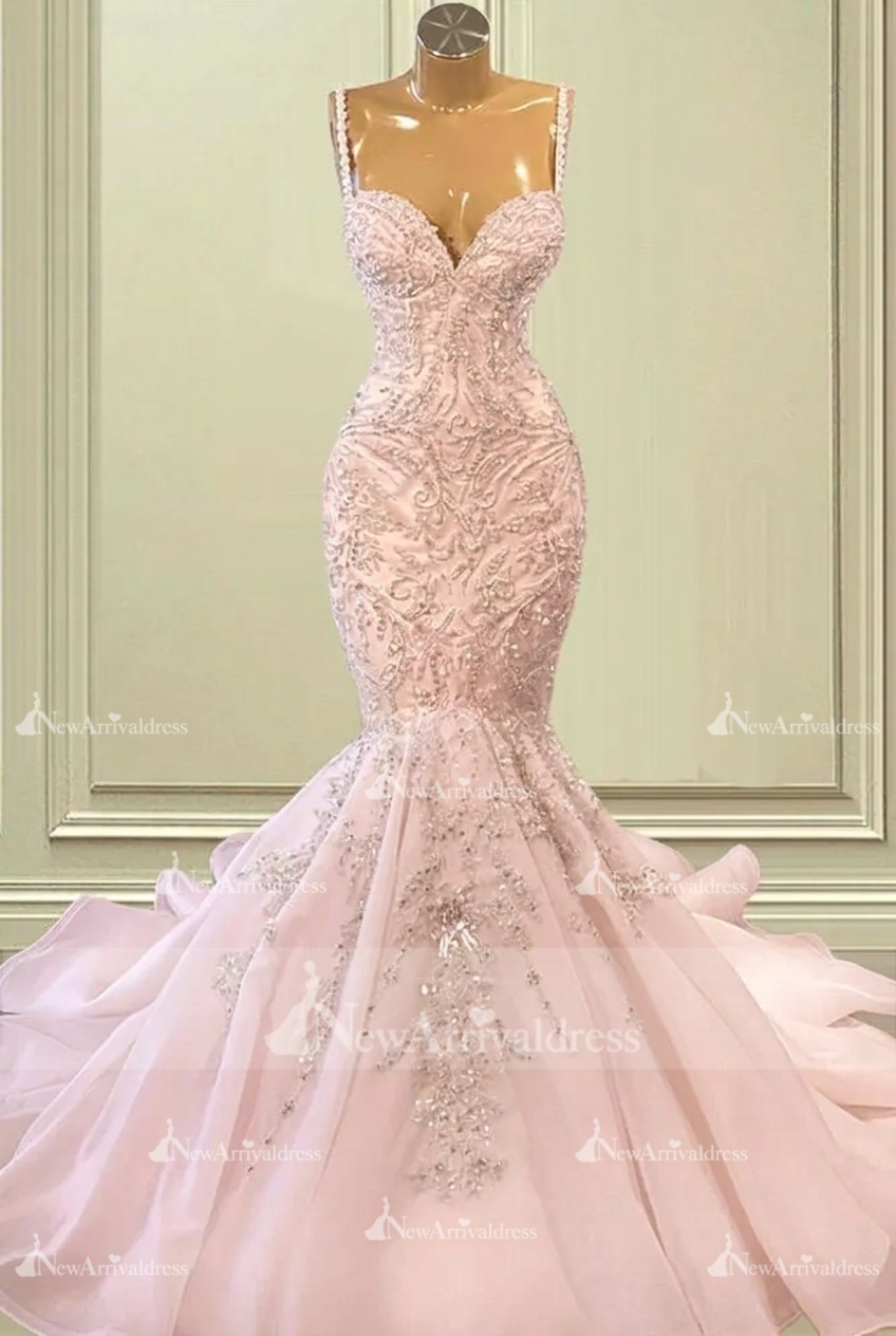 Gorgeous Sweetheart Mermaid Bridal Gown Straps Beads Long Wedding Dress