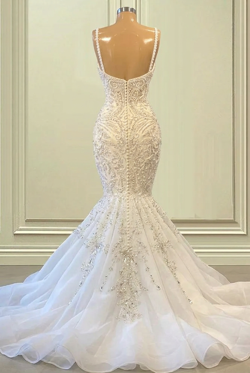 Gorgeous Sweetheart Mermaid Bridal Gown Straps Beads Long Wedding Dress