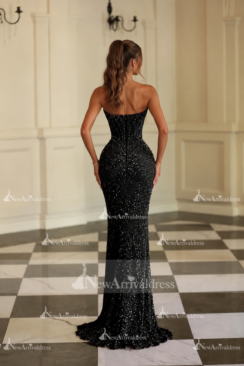 Sparkly Sequins Mermaid Prom Dress Sweetheart Evening Dress Sleeveless