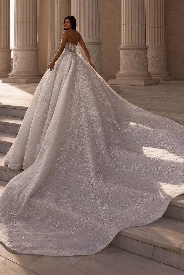 Luxury Glitter Strapless Aline Ball Gown Wedding Dress with Beadings