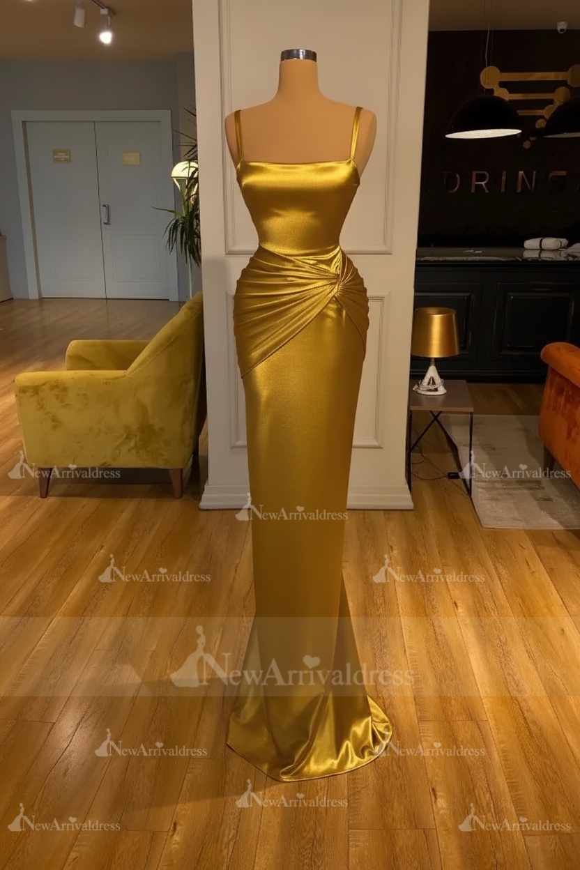 Chic Sky Blue Square Neck Slim Evening Party Wear Dress Sleeveless Satin Prom Dress