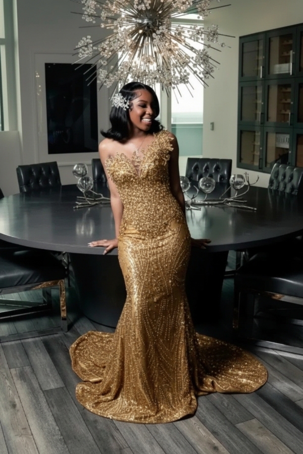 Strapless Mermaid Prom Dress Sequins with Beadings