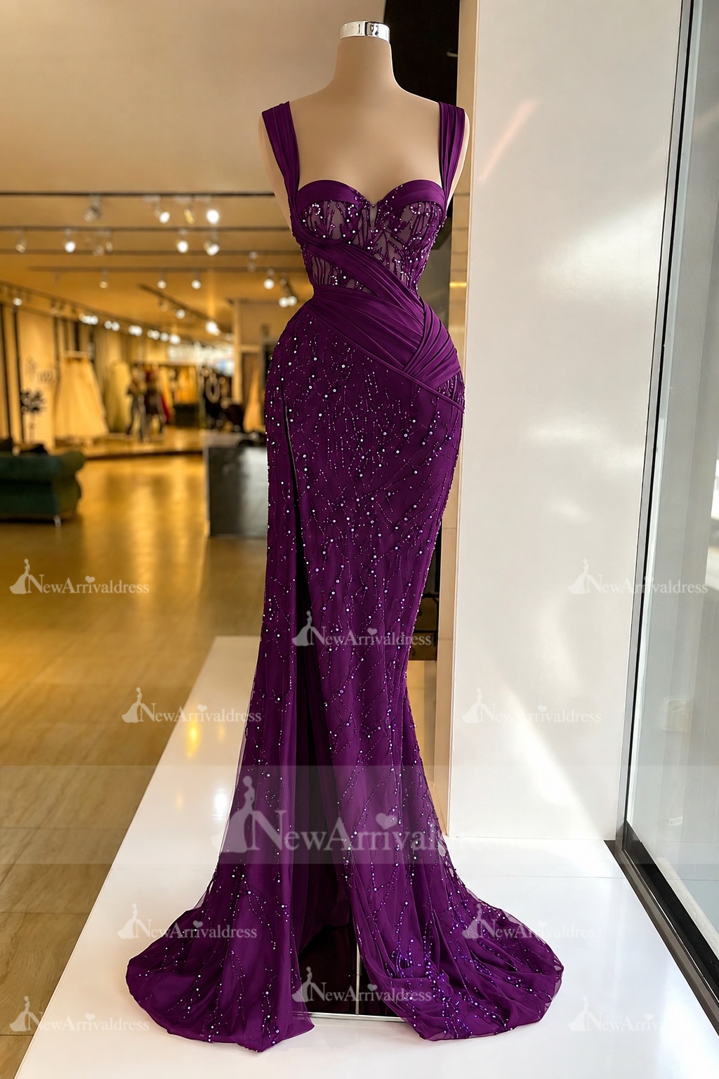 Charming Red Sweetheart Mermaid Prom Dress Beadings Strap Party Dress