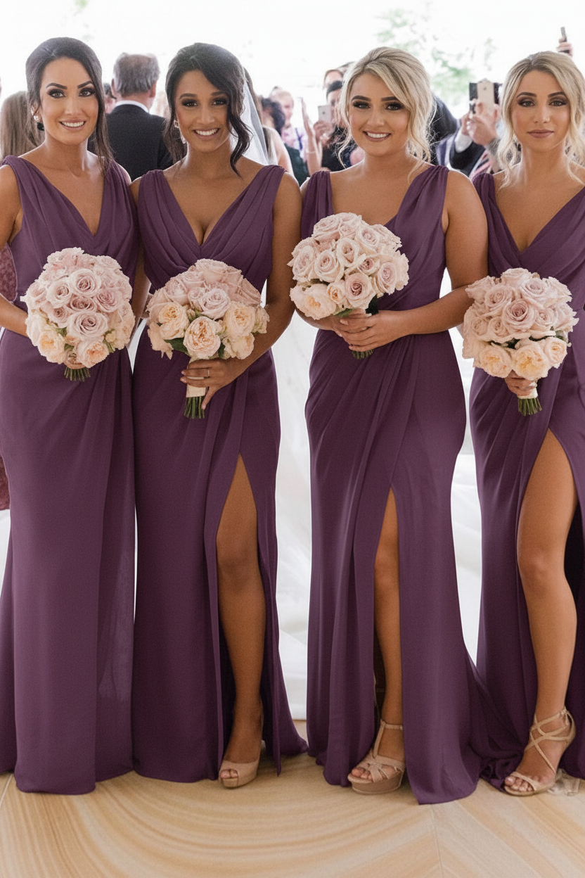Elegant Chiffon Long Bridesmaid Dress Sleeveless Side Slit Wedding Guest Dress