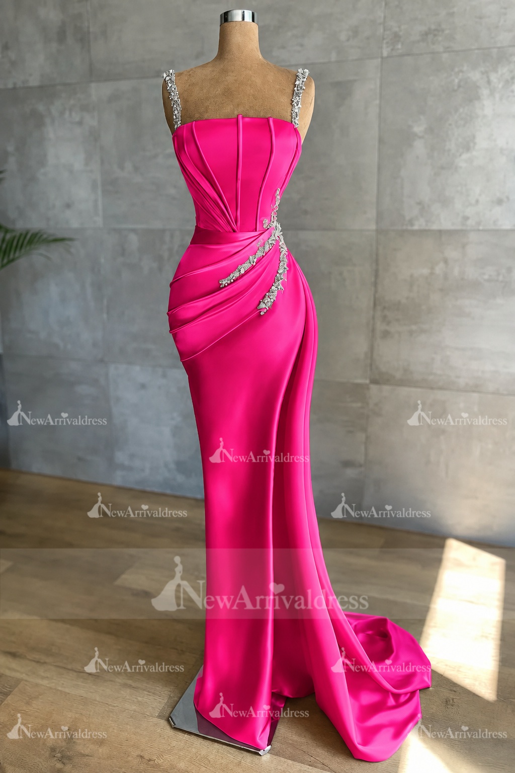 Stunning Sleeveless Mermaid Evening Dress Sparkly Crystal Slim Prom Dress