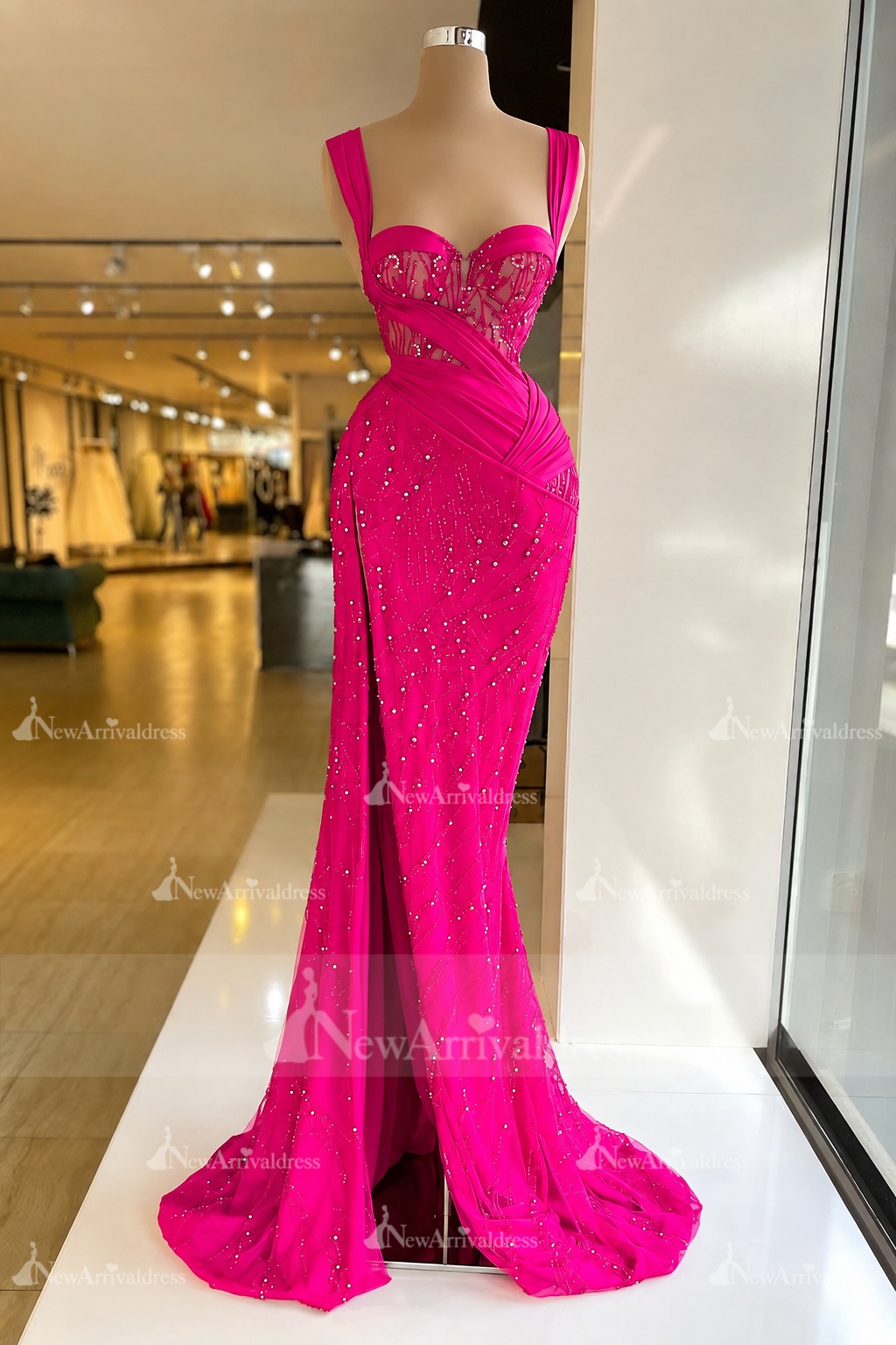 Charming Red Sweetheart Mermaid Prom Dress Beadings Strap Party Dress
