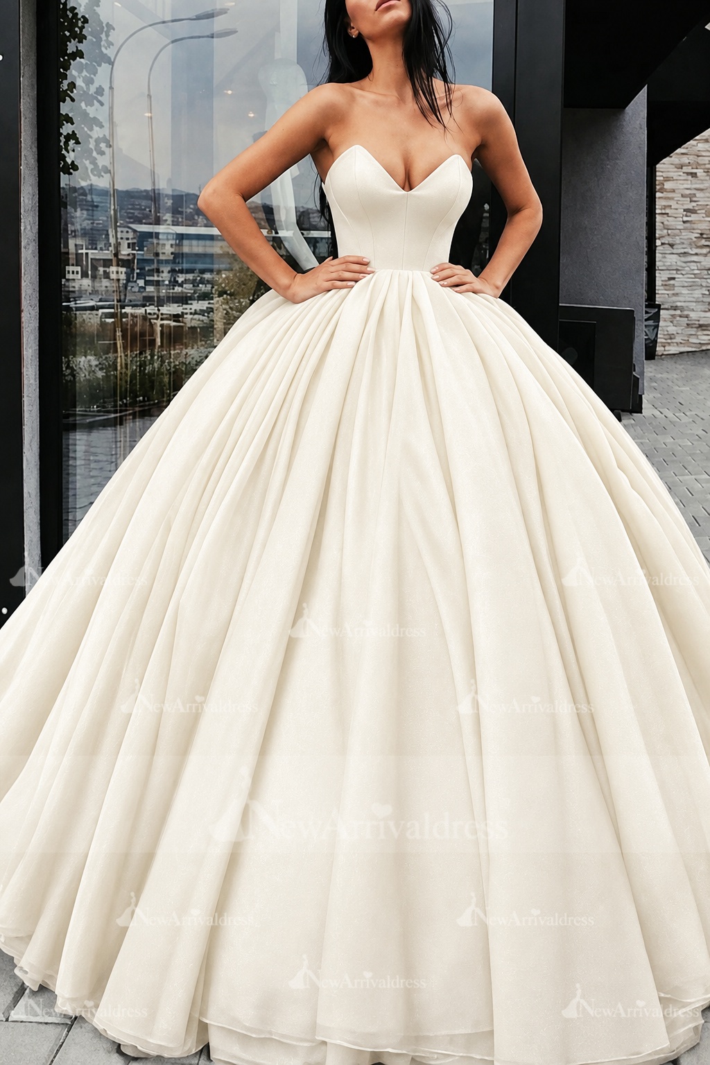 Black Wedding Dresses Satin Fabric Princess Silhouette Empire Waist Floor Length Bridal Dress