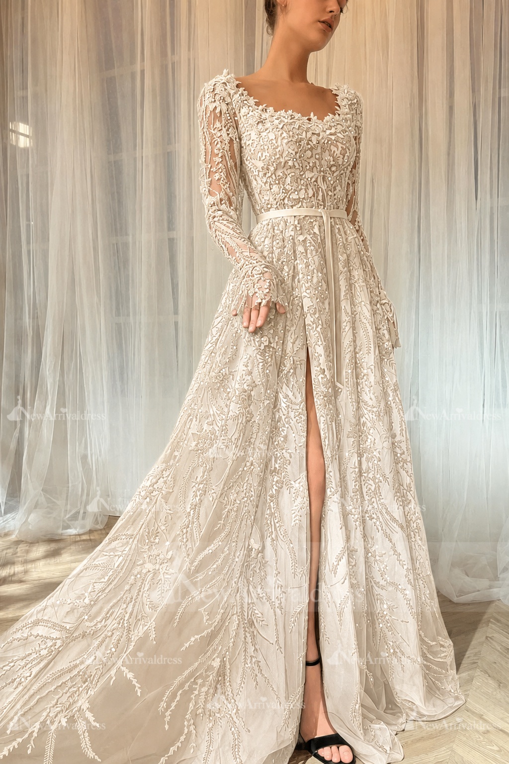 Elegant Black Sequins Aline Evening Dress with Sleeves