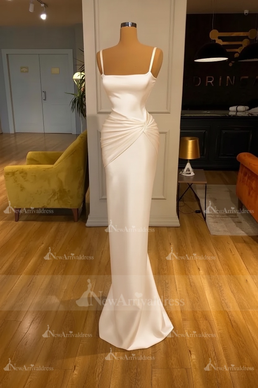 Chic Sky Blue Square Neck Slim Evening Party Wear Dress Sleeveless Satin Prom Dress