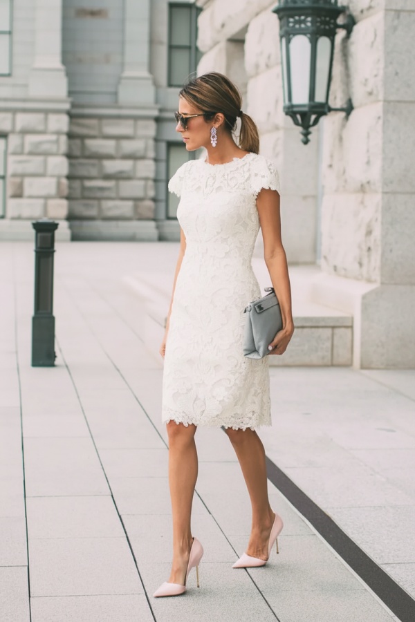Lace Blushing Pink Formal Dresses | Knee Length Wedding Party Dress Online