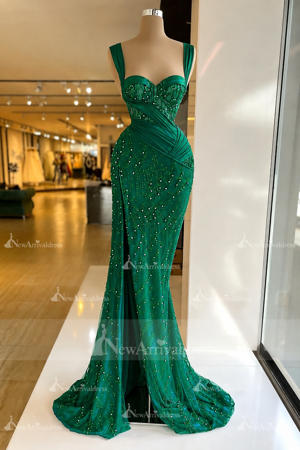 Charming Red Sweetheart Mermaid Prom Dress Beadings Strap Party Dress