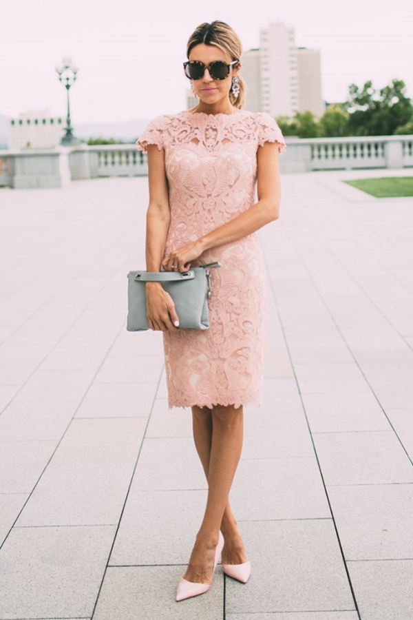 Lace Blushing Pink Formal Dresses | Knee Length Wedding Party Dress Online-newarrivaldress