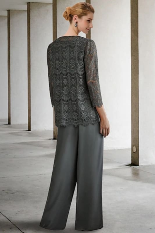 Lace Mother of the Bride Pant Suit | Chiffon 3 Piece Mother of the Bride Dresses - Prom Dresses