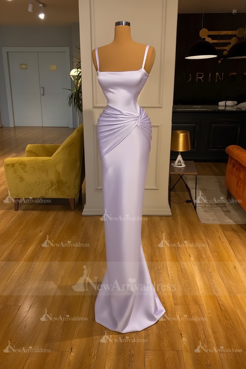 Chic Sky Blue Square Neck Slim Evening Party Wear Dress Sleeveless Satin Prom Dress